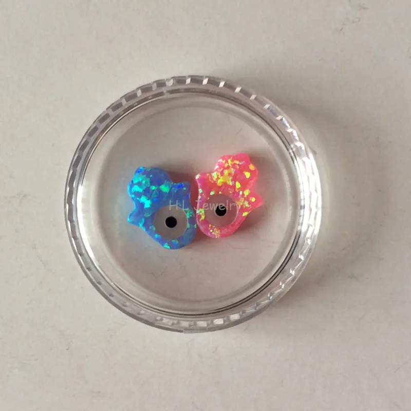 

50 шт./лот разные цвета OP06 небесно-голубой и OP42 розовый синтетический опал Хамса кошачий глаз с боковым отверстием для ожерелья своими руками
