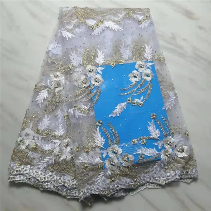 

Белая африканская кружевная ткань, высокое качество, кружево 2019, французская кружевная ткань с бусинами, вышивка, сетчатая ткань для свадеб...