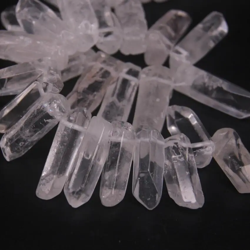 35-38pcs/Strand Large Size Raw Clear Crystal Quartz Top Drilled Points Polished Natural Gems Tusk Stick Spike Pendant Beads Bulk | Украшения