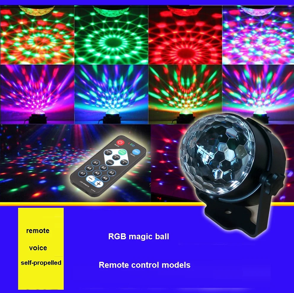 Crystal Magic Ball Led Stage Lamp Remote control RGB stage lights rotating colorful Lighting Disco Laser Light Party | Освещение