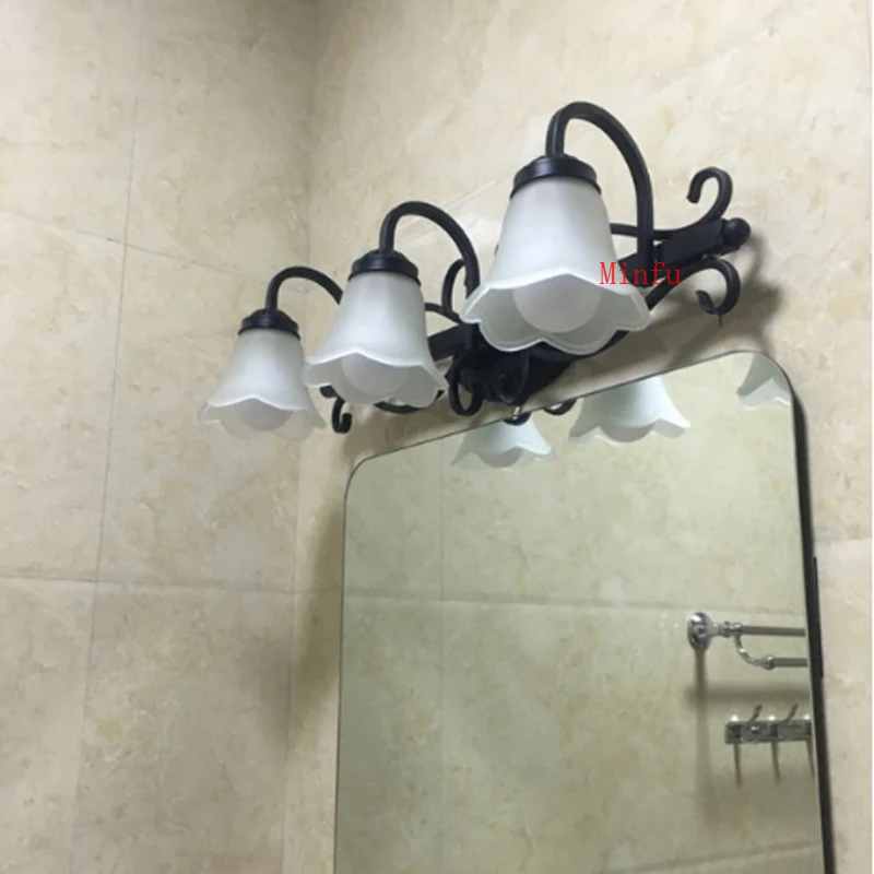 Гладить Стекло бра ванная комната, зеркало, лампа Туалетная комната restroom светодиодный водонепроницаемый суета легкий макияж комната спальня комод бра настенный брас антикварная бронза детская спальня с лампой
