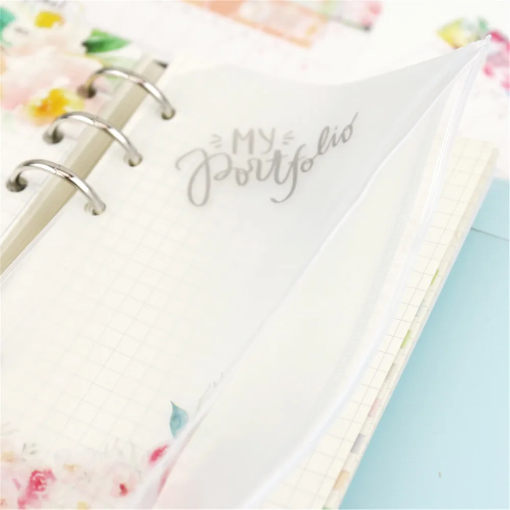 1pc Document Folder A5 A6 File Holder Transparent Loose Leaf Inner Pocket Zipper Filing Product Binder Pouch Organizer|Папка для