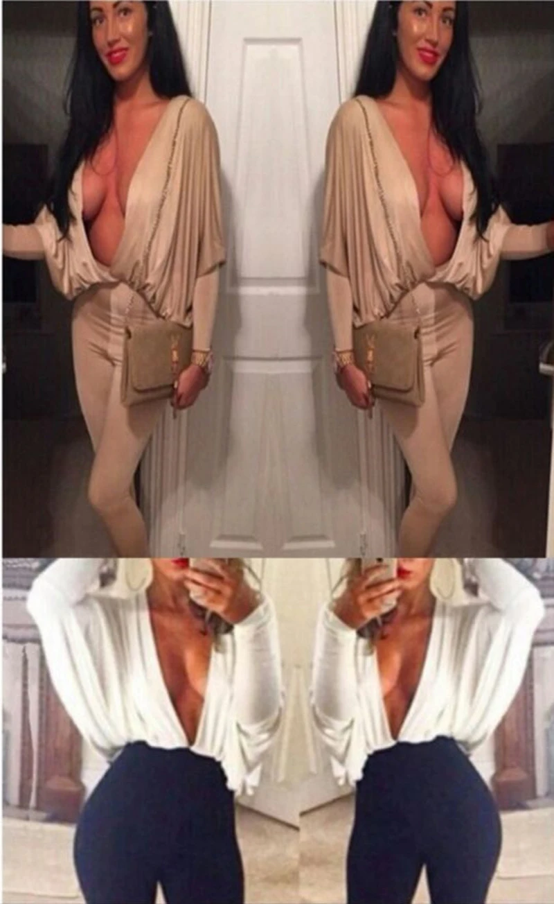 Женский сексуальный Свободный комбинезон с глубоким v-образным вырезом длинным