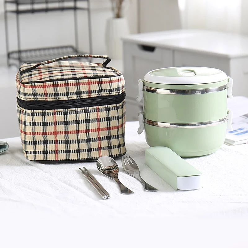 Green 2Layer And Bag Детский Взрослый Ланчбокс 304 из нержавеющей стали контейнер для еды термос пластиковый школьный бэнто Ланч-боксы кухонные аксессуары в японском стиле - Цвет: Green 2Layer And Bag