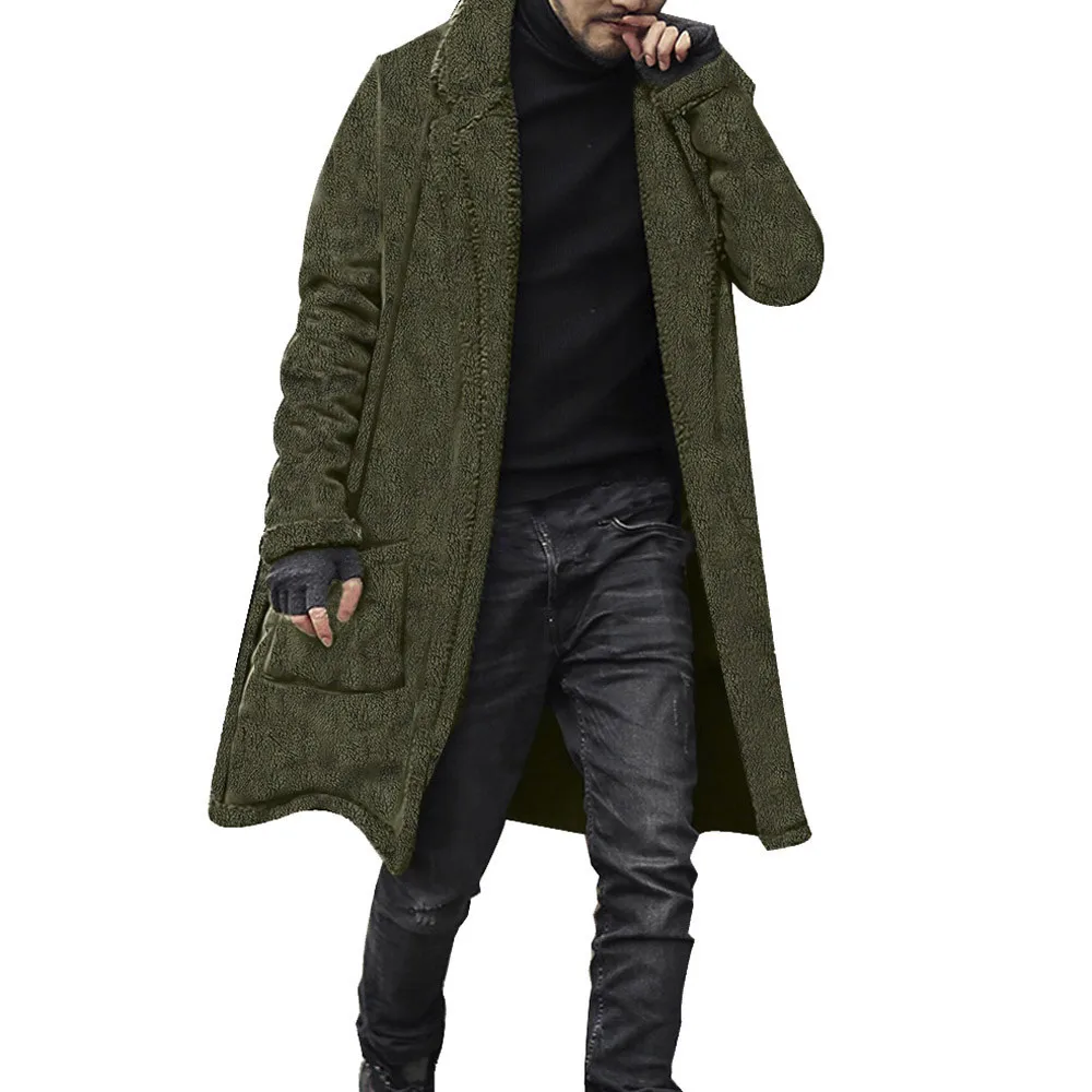 Army Green Новое поступление модные мужские Свободные Теплые плюшевый кардиган длинные пушистые двухсторонние пальто Топы Горячая Распродажа плюс размер XXXXL - Цвет: Army Green