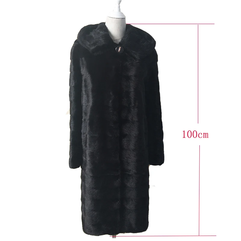 Length 98cm Шуба из натурального меха норки, Русская женская зимняя теплая длинная Шуба с шапкой и рукавами, натуральный цвет, шуба из меха норки - Цвет: Length 98cm