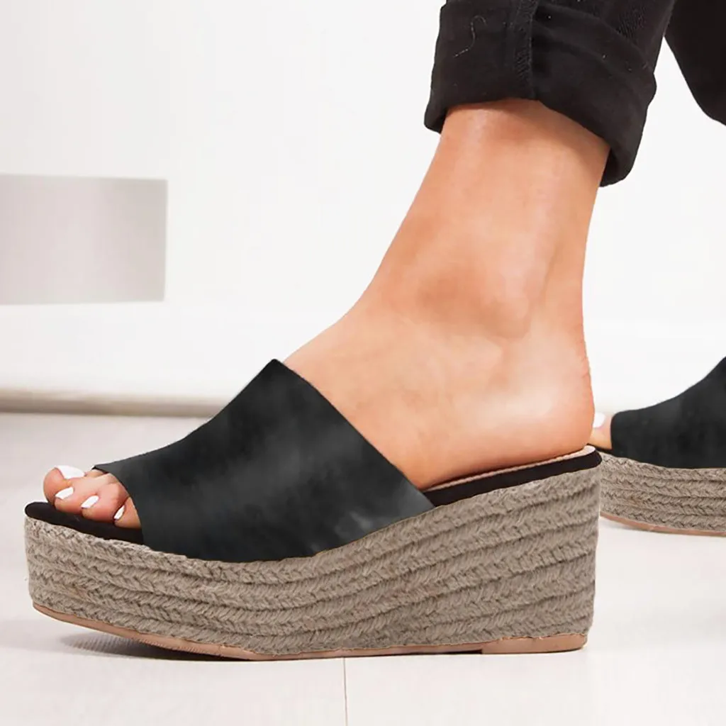 Женские шлепанцы больших размеров на танкетке летние пляжные Повседневные