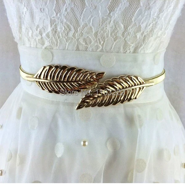 Стильный Модный женский трендовый ремень с золотыми металлическими листьями