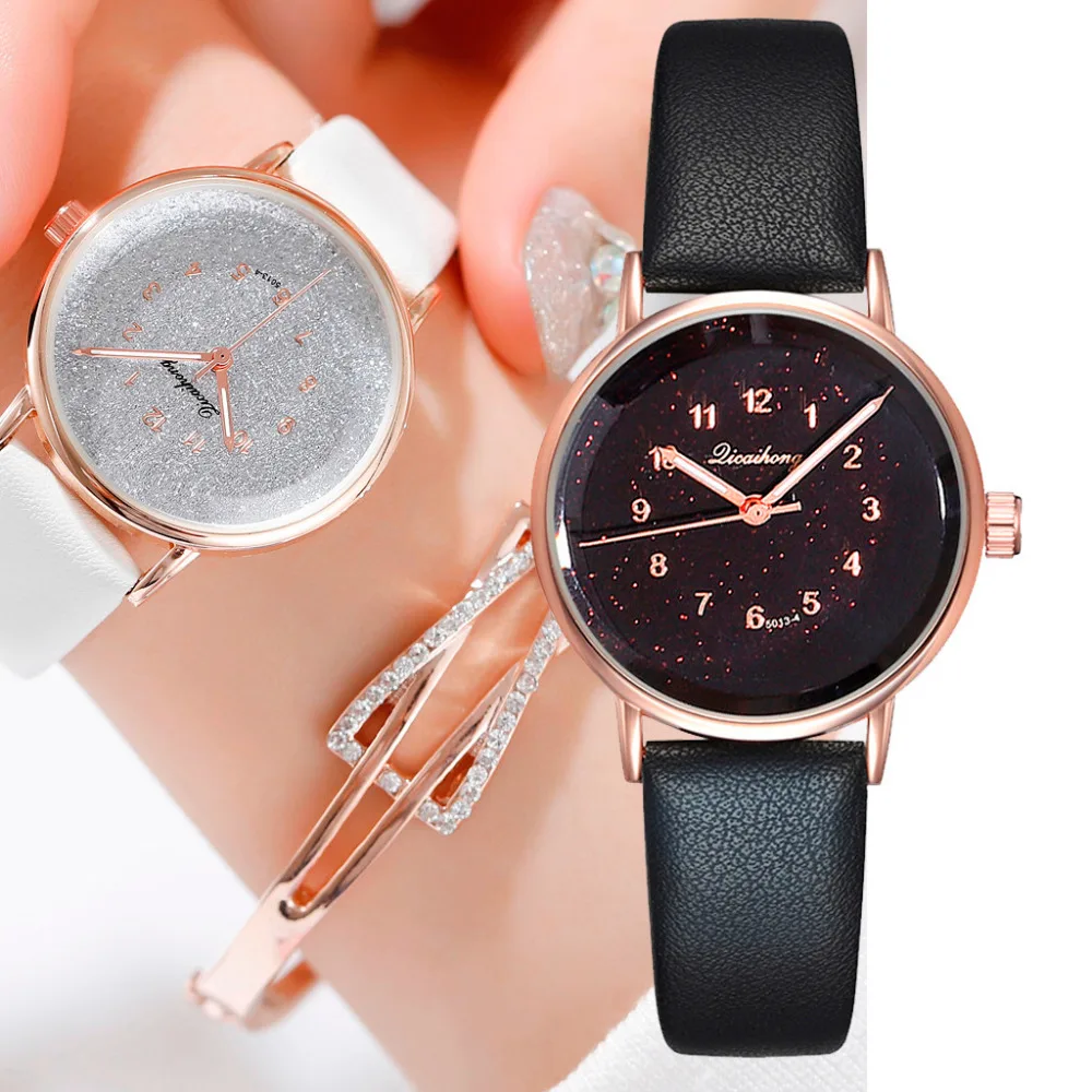 Роскошные модные простые и часы с циферблатом звездного неба кварцевым ремешком