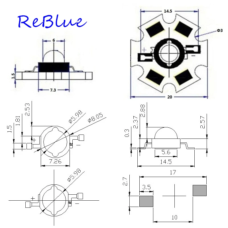 ReBlue Led чип 3 Вт 5 диод высокой мощности DIY с PCB линза радиатора UV 365nm IR 850nm белый