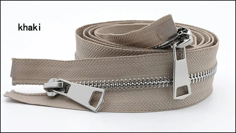 khaki Meetee 120 см 5# Двойные ползунки Металлические молнии DIY пуховики пальто двойной открытый конец длинная молния аксессуары для одежды 12 цветов A3-8 - Цвет: khaki