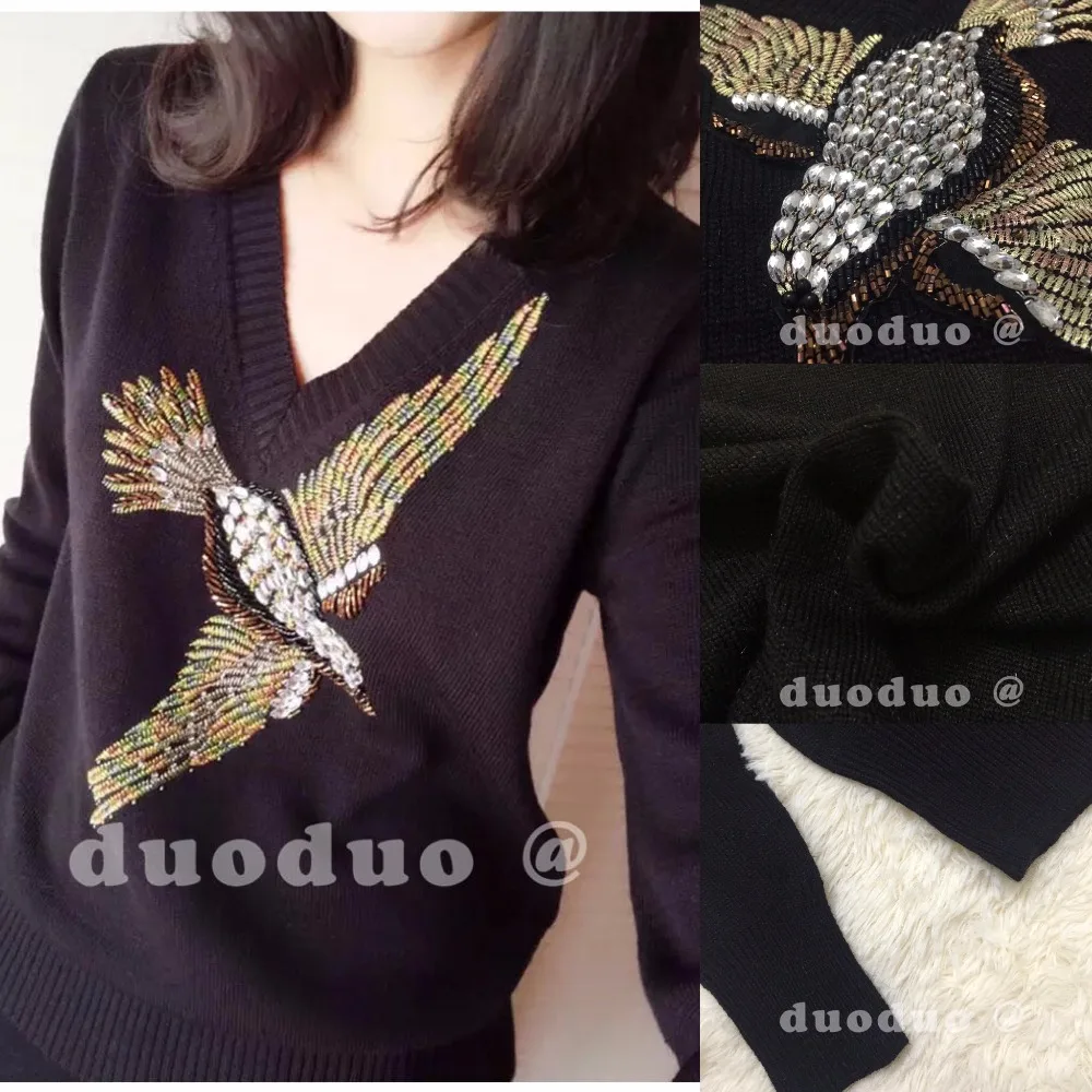 Роскошный бренд 2017 Весенняя женская одежда вышитый бисером свитер со стразами