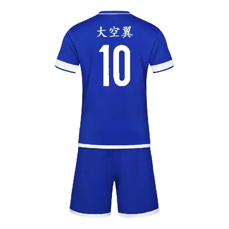 Футболка и шорты Captain Tsubasa голубой футбольный костюм быстросохнущая ткань для
