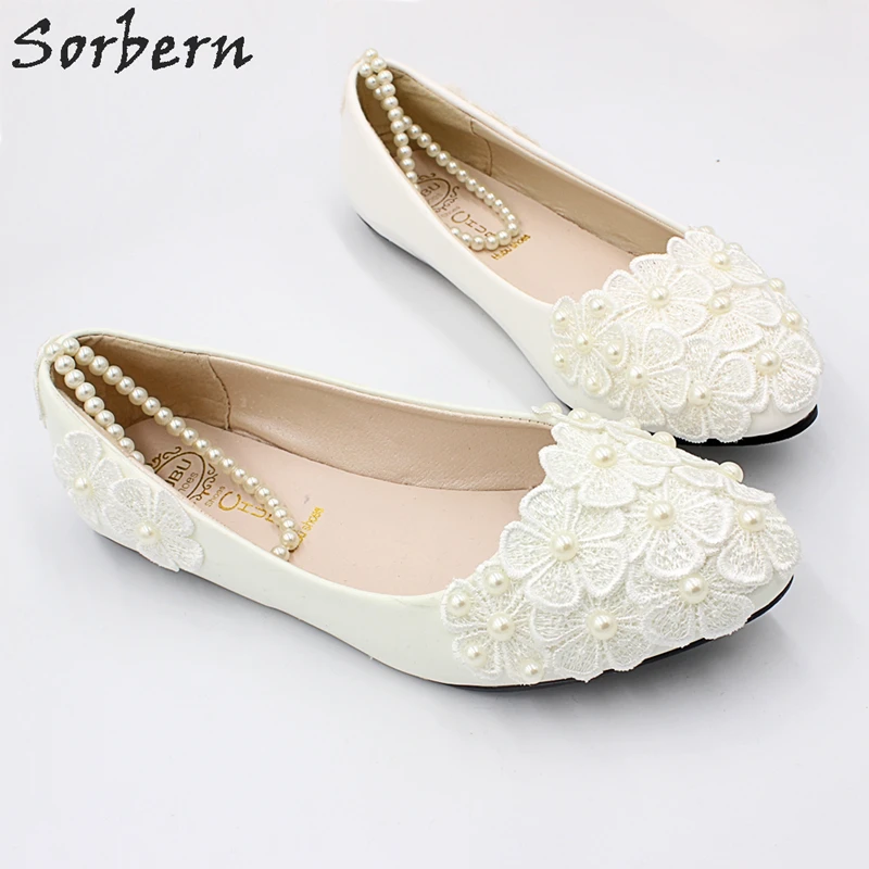 Orbern/Элегантные свадебные туфли с ремешками и бусинами Белые милые кружевные