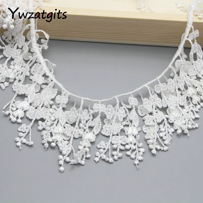 Ywzatgits 1y/лот 13 см Белый Вышивка кисточки цветок кружево отделка ленты DIY ткань одежды свадебные Швейные аксессуары YN0509