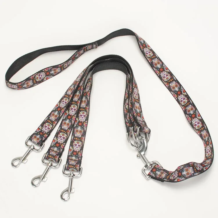 Новые 3 в 1 регулируемый тяжелые черный череп нейлон способ для собак поводок