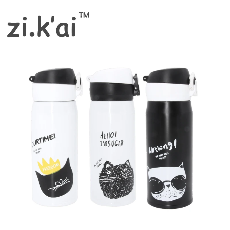 Кружка термос ZIKAI B & W для путешествий с кошкой прыгающая крышка бутылка