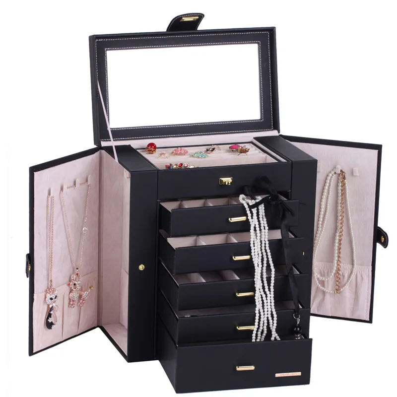 Extra Large Jewelry Box Velvet Display Organizer Packaging Girls Earring Necklace Ring jewellery Storage Holder Mirror Case Gift