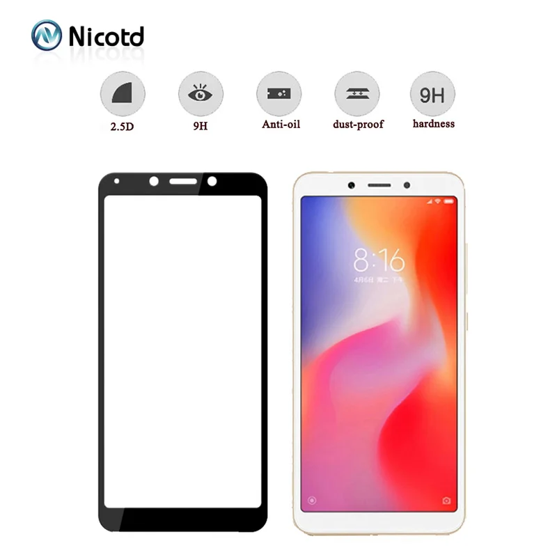 Закаленное стекло Nicotd для Redmi 6 6A защита экрана с полным покрытием Xiaomi A1 A2 5X 6X