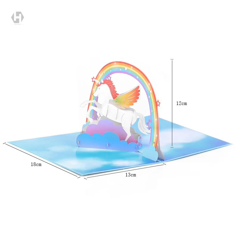 Сердце Луна Единорог карты лазерная 3D резки бумаги всплывающие licorne с конвертом