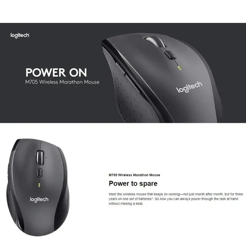 Беспроводная мышь logitech M705 2,4 ГГц, 3 года работы от аккумулятора, USB приемник, мышь 1000fpi, 8 кнопок, компьютерная мышь серого цвета