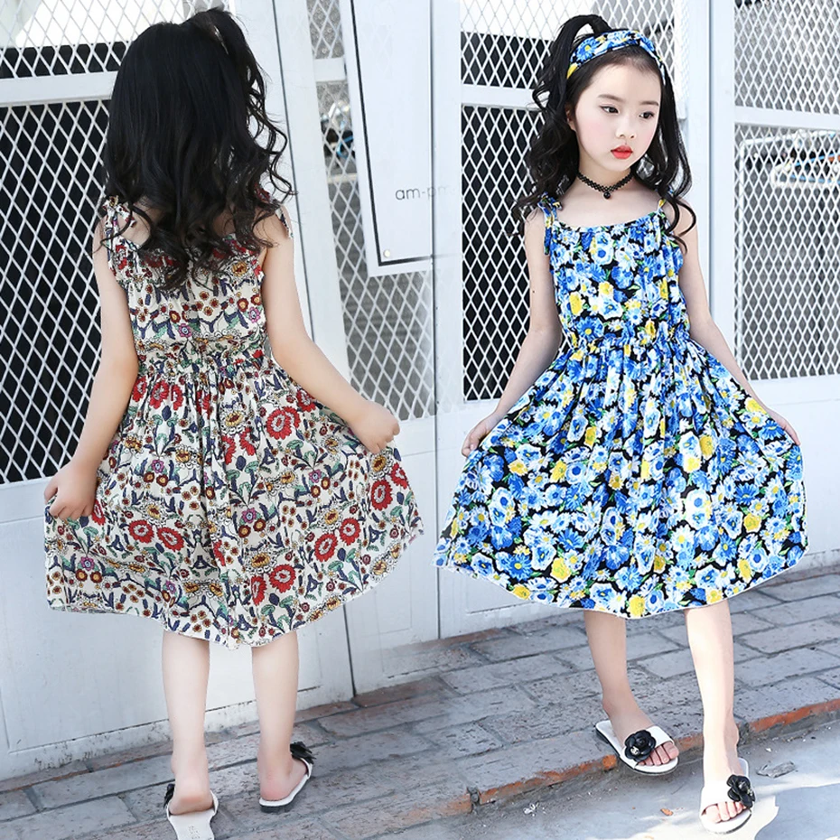 Aixinghao Girls Beach Dress Summer Sundress For Party Clothes Floral Chiffon Teen Clothing Kids 6 8 10 12 14 Year | Детская одежда и