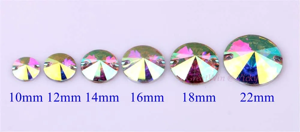 Круглые прозрачные полимерные бусины АВ с плоским основанием от 10 мм до 20