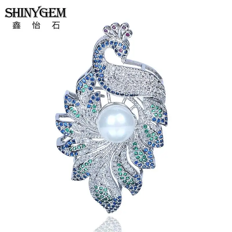ShinyGem Роскошные Эмаль Павлин Броши элегантный кубический циркон животных Большой
