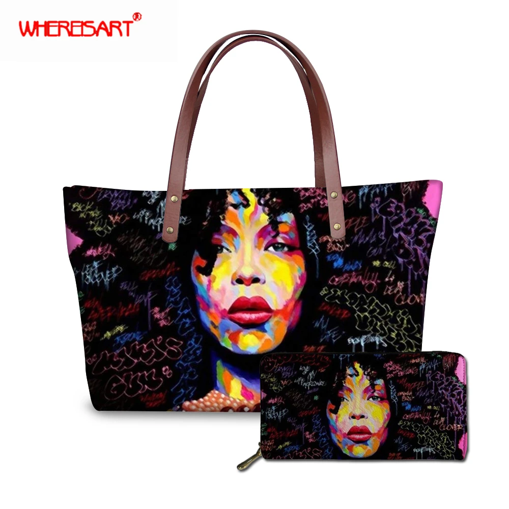 WHEREISART женские сумки Сумки С Короткими Ручками черные королевские африканские