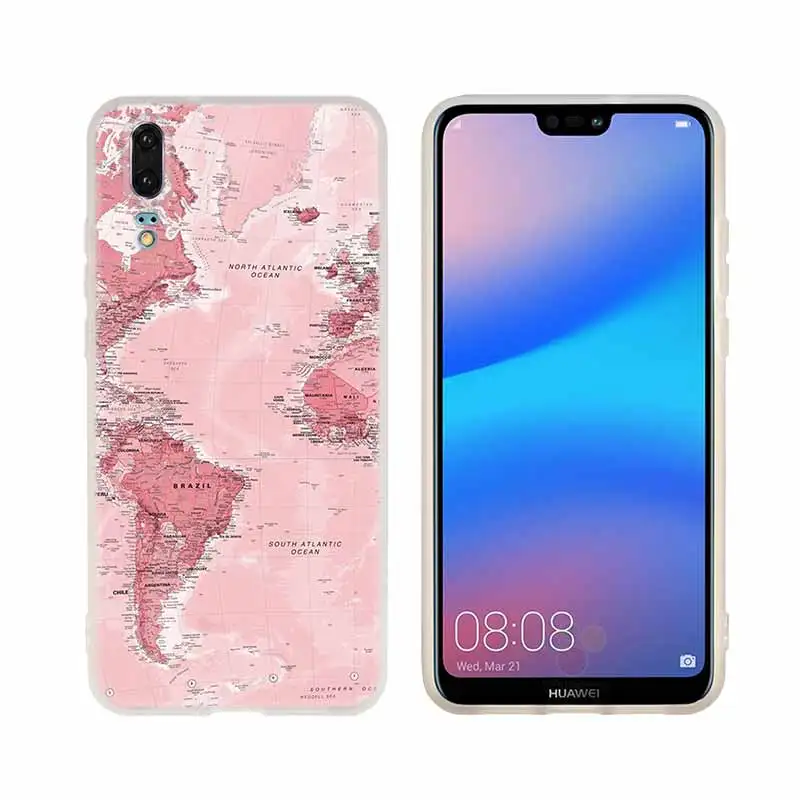 pattern 04 Карта мира Дорожный Чехол для телефона huawei P8 P9 Lite P10 P20 P30 Lite Plus Pro P Smart - Цвет: pattern 04