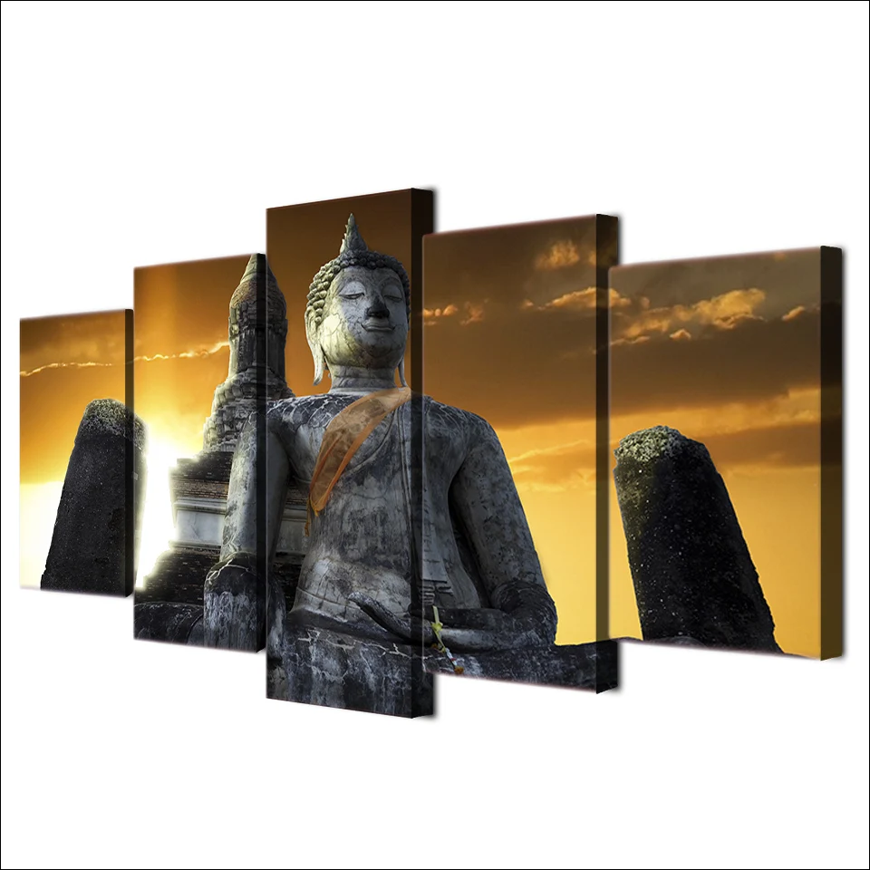 Home Decor Framework Canvas HD Prints Pictures Poster Wall Art 5 Pieces Huge Stone Buddha Statue Paintings For Living Room | Дом и сад