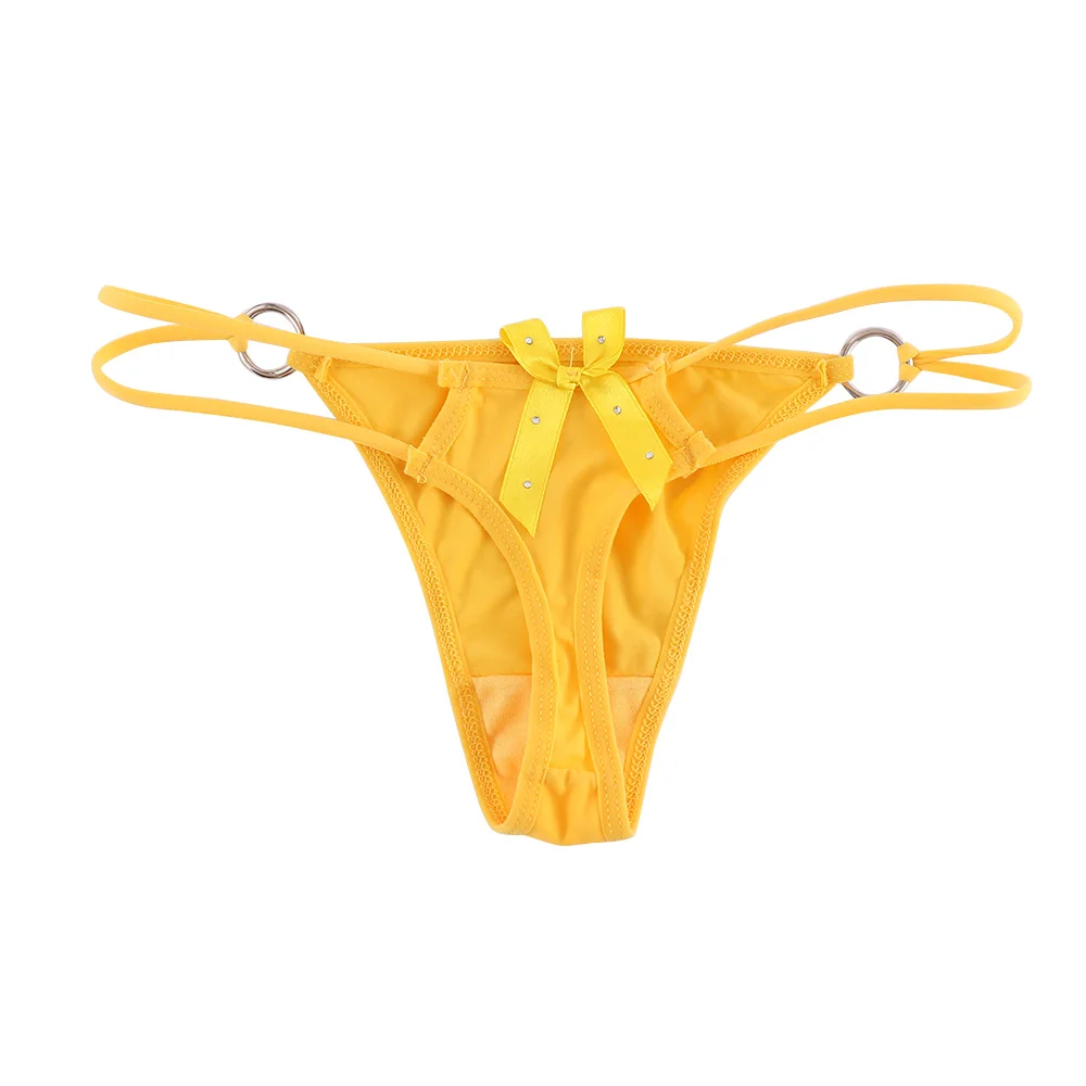 yellow Сексуальное нижнее белье, кружевные стринги с бантиком, женские трусики-стринги, женские эластичные бандажные дизайнерские трусики с железными кольцами, женские трусики - Цвет: yellow