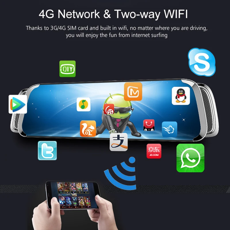 ANSTAR 4G Автомобильная камера 10 дюймов зеркало заднего вида Android 5 1 GPS Автомобильный