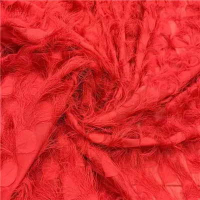 

Exquisite cut flower three-dimensional feather tassel fabric Perspective texture mesh fashion fabric HG02