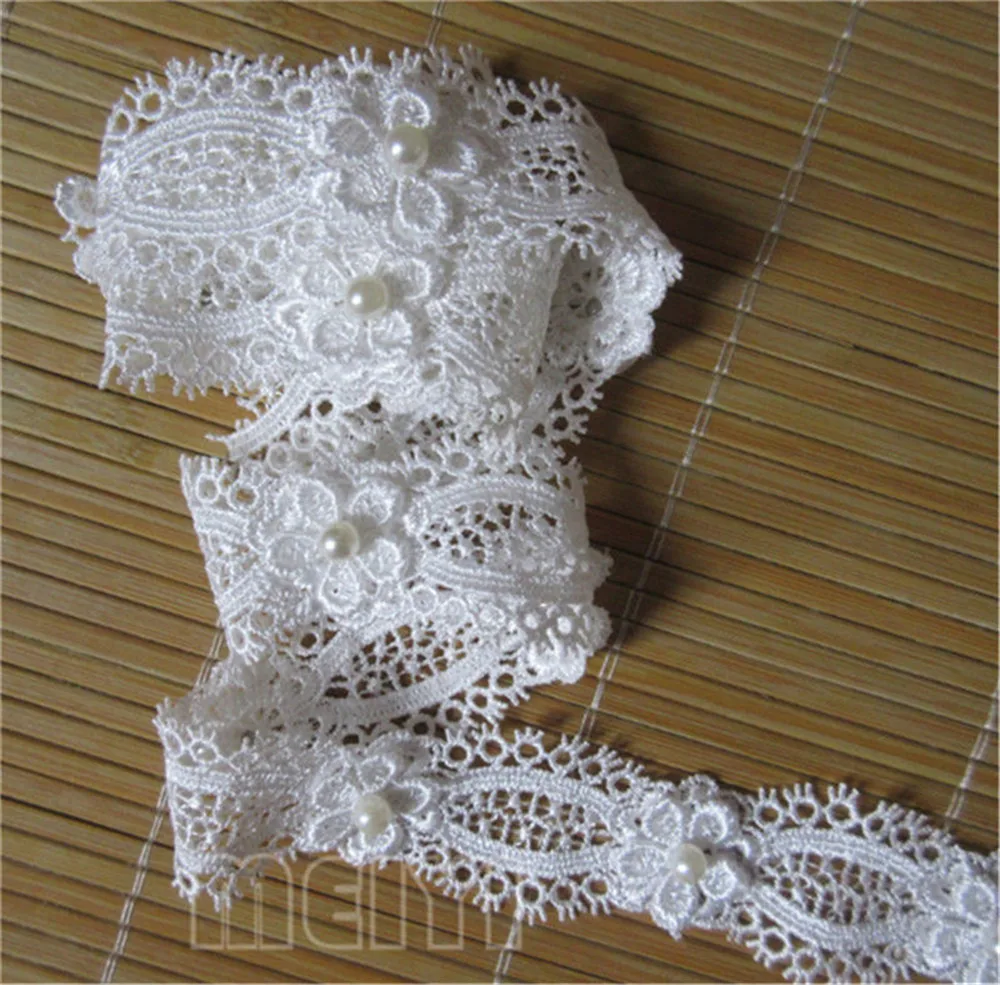 1 Meter 3cm Polyester Pearl Eyelash Lace Edge Trim Ribbon Fabric Embroidered Applique Sewing Craft Crochet Wedding Dress Clothes | Дом и сад