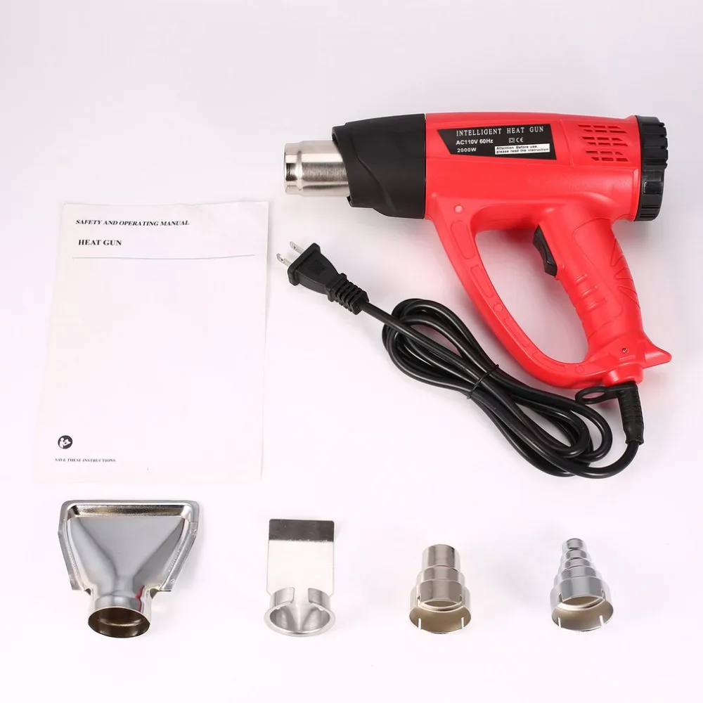2000W Electric LCD Hot Air Heat Gun Temperature Fan Adjustable Shrink Wrap Paint Stripper Dissolving Rework DIY Tool + Nozzle |