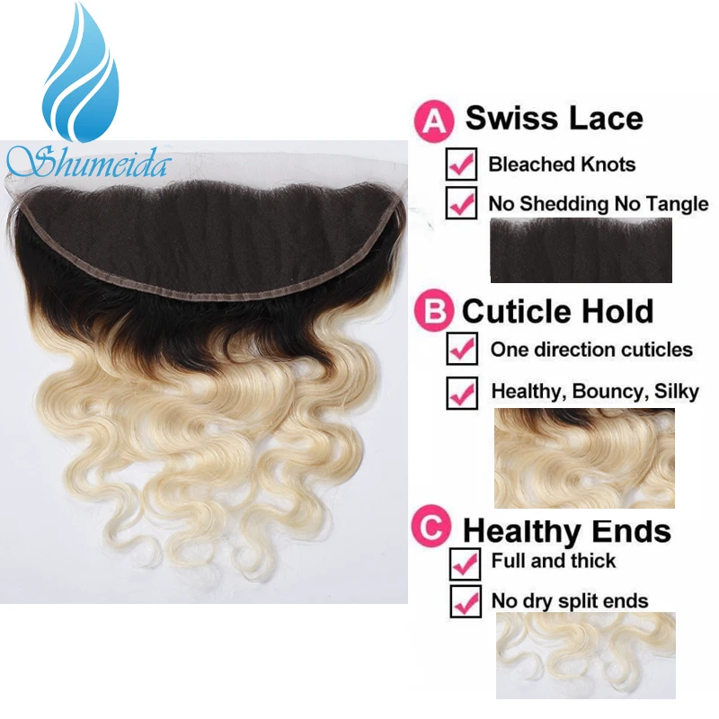 Shumeida Brazilian Remy Hair Body Wave 1b613 Bundles With Frontal Ombre Blonde Human Weft Ear to Lace 13*4 | Шиньоны и парики