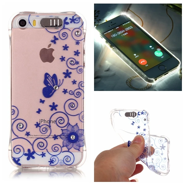 Горячая Pattern Синий Цветок винограда Алмаз Вызова Flash ТПУ Мягкая Gasbag Обложка Чехол