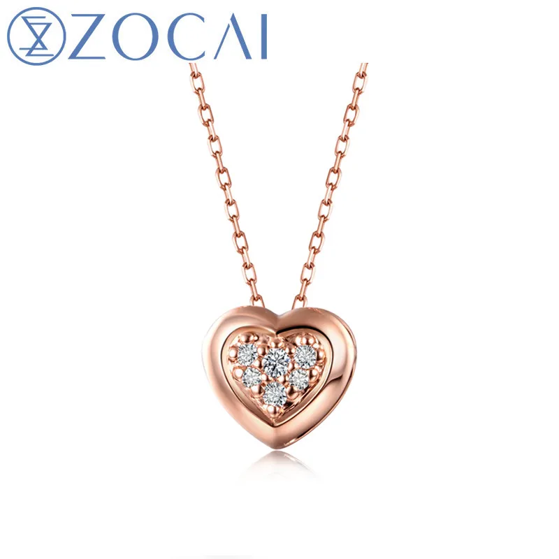 

ZOCAI Новое поступление ожерелье Настоящее 0,10 CT Сертифицированный H/SI Алмазный Кулон 18K розовое золото (Au750) 925 Серебряная цепочка D80119T