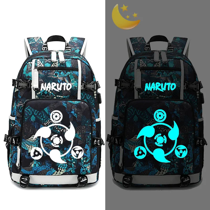 Style D Naruto logo Anime Backpack USB Charging Travel Bag Luminous Student Schoolbag Bag Laptop Bag Cosplay Backpack Kids Gift - Цвет: Style D