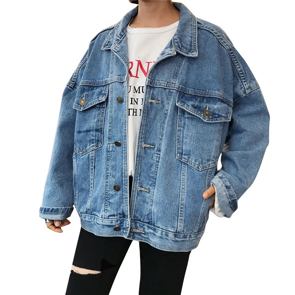 Женское джинсовое пальто в стиле бойфренда Свободные повседневные ковбойские