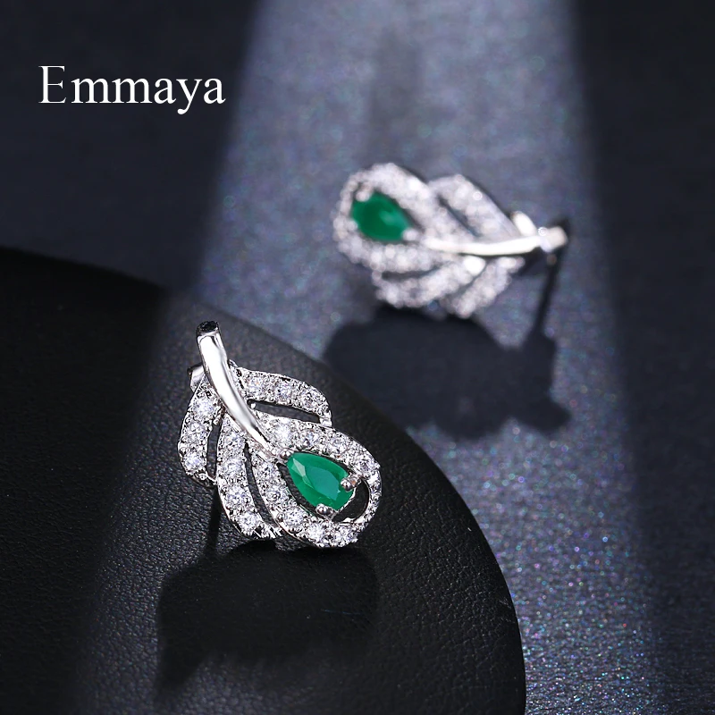 Женские серьги гвоздики в форме листа EMMAYA металлические с кристаллами из