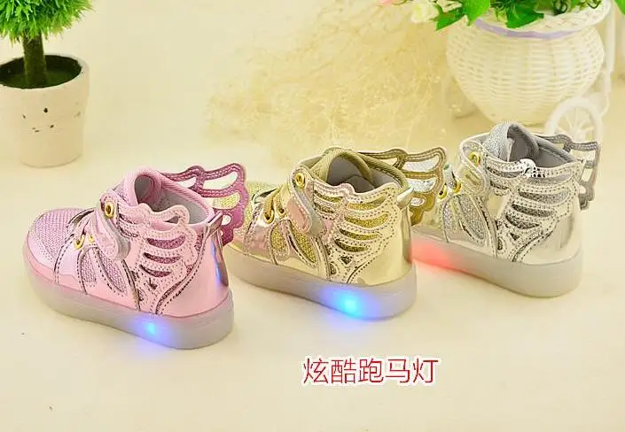 New Children Baby Luminous Shoes Boys Girls Flying Wing Light Up Colorful Glowing Sneakers Kids Leisure Sports Christmas size 21 | Детская