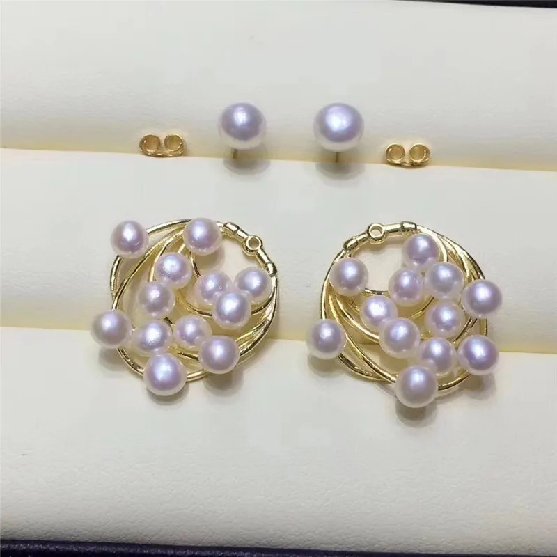 

new natural freshwater cultured pearls Tibetan silver good quality pearl 3-5MM earrings goddess