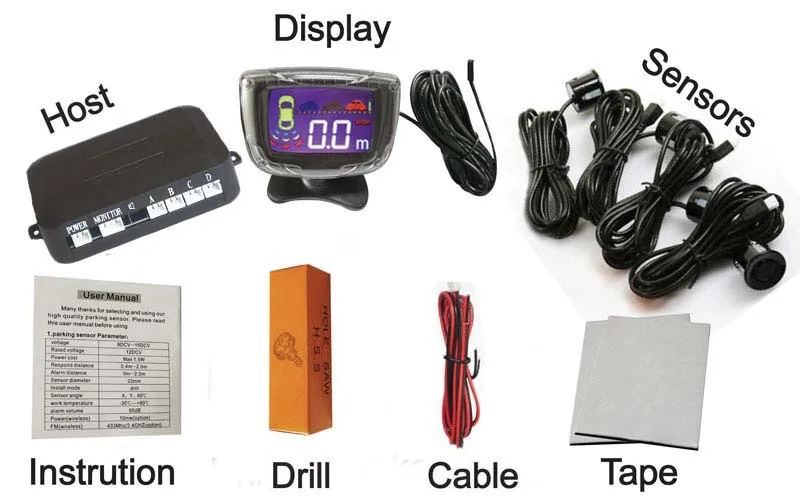 Система сигнализации bibibi с ЖК дисплеем 4 датчика парковки|reverse parking|backup radarcar lcd parking