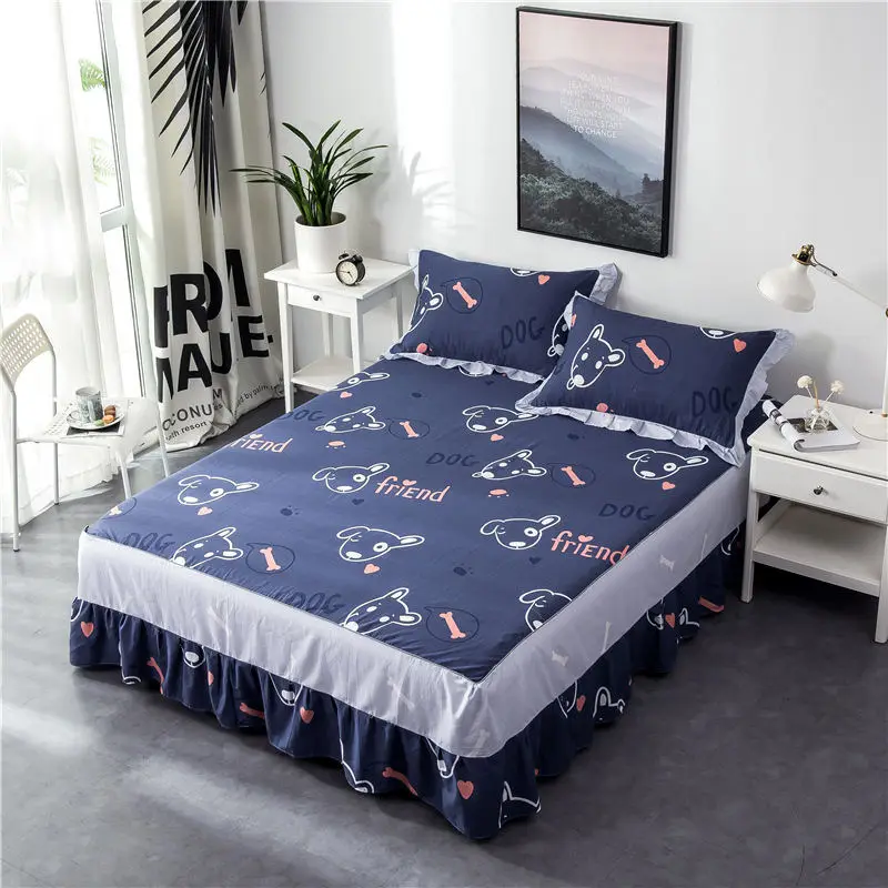 Зеленая и белая полосатая хлопковая одно двуспальная кровать юбка с принтом