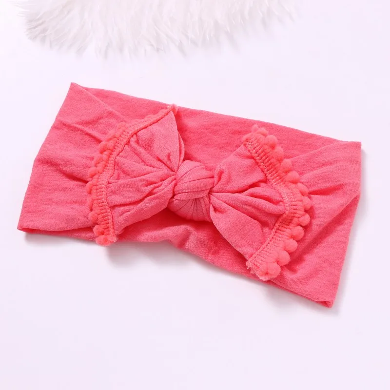 150pcs/lot Soft Nylon Bow Headband with Pompom Trim Top Knot Head Wraps Big Hair Band For Babys | Детская одежда и обувь