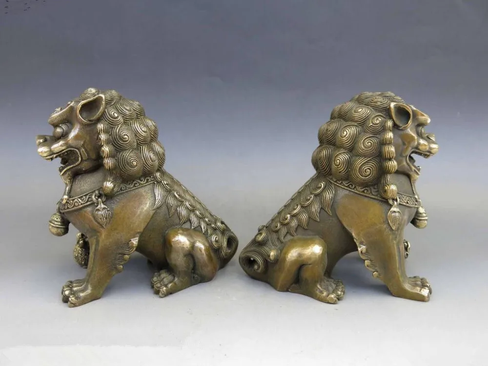 Ручная китайская латунная медная Статуэтка фэн-шуй собака Лев городской дом