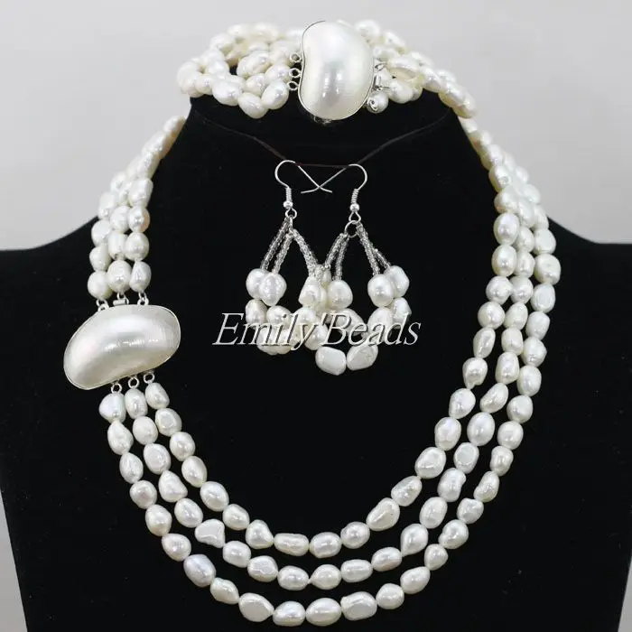 Бесплатная доставка 3 ряда ожерелье серьги и браслет из натурального