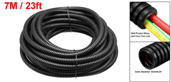 6mm Dia. 7m Long Uxcell черный 1 шт. 4,5/10/7/11/6 м Длина 5,2/6 мм внутренняя Диаметр PP полиэтилен гофрированный кабелепровод гибкий шланг - Цвет: 6mm Dia. 7m Long
